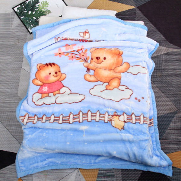 Mjuk komfortfilt Nap Winter Dubbellager Förtjockat rätvinkligt cover Baby Cloud Cartoon Bear Blue 110*140cm