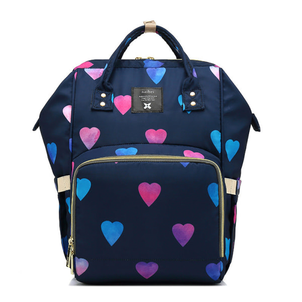 Mommy Bag Skötväska Multifunktionell Vattentät axelväska med stor kapacitet Ryggsäck Blue loving heart