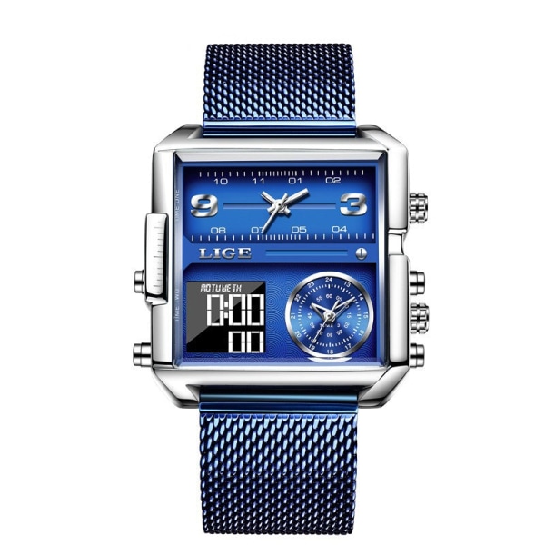 Klassiska herrklockor Vattentät watch Multifunktionell elektronisk watch watch present Mesh with silver blue