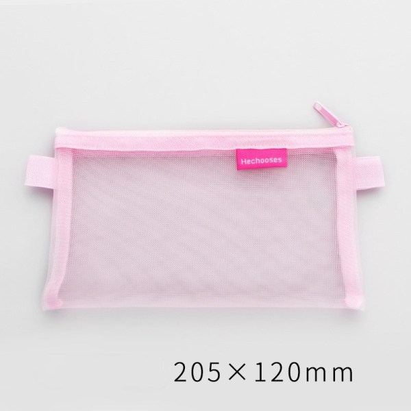 Enkel genomskinlig nylon fyrkantig mesh case Buggy Bag Bärbar pennväska Flerfärgad tillval Pink