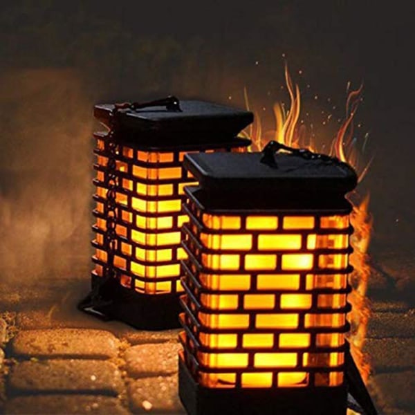 Långvariga utomhussolar hängande lampor, 99 LED Flame Light Solar Garden Lights Outdoor Lantern Light Dekorationslampa för däck uteplats Black