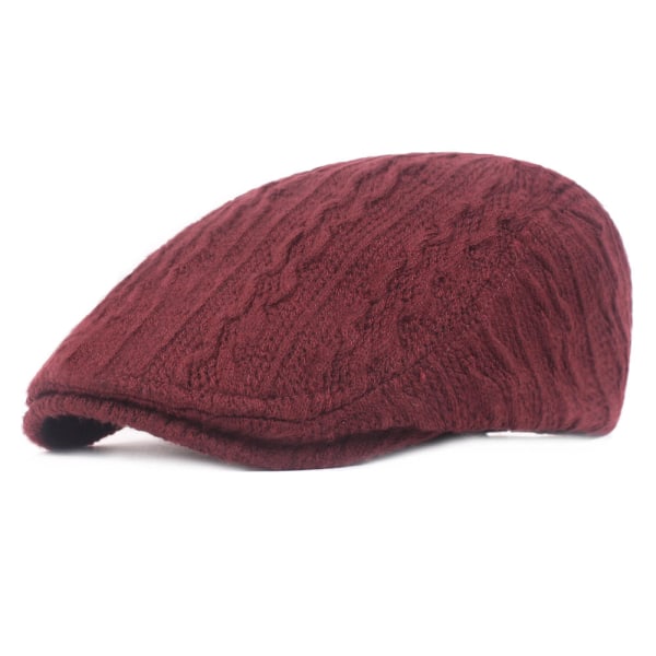 Kvinnor män Basker Mössa Stickad Peaked Cap Höst Vinter Basker Förtjockad Varm Mössa Medelålders Äldre Advance Hats Wine Red Adjustable