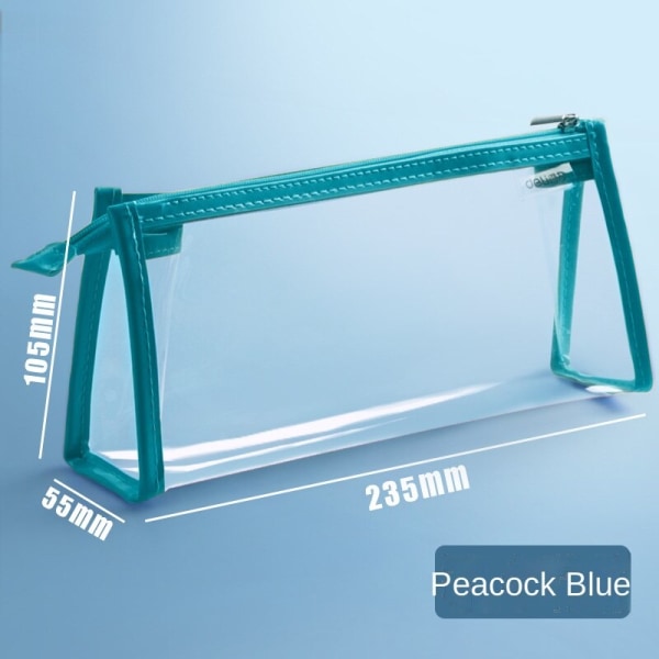 Penna Mode Enkel tredimensionell triangel Transparent PVC pennväska Peacock Blue
