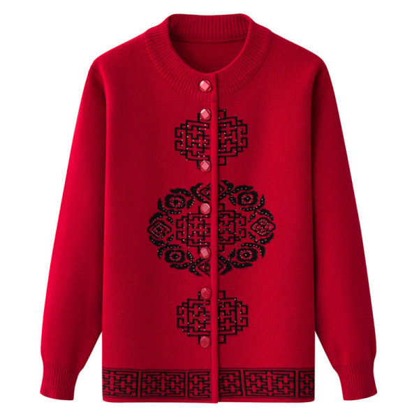 Dam flickor Stickad tröja Röd kappa för äldre Tjockning Cardigan Red XL