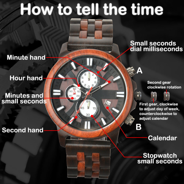 Klassiska män klockor Business multifunktion lysande kalender watch present Zebra Ebony