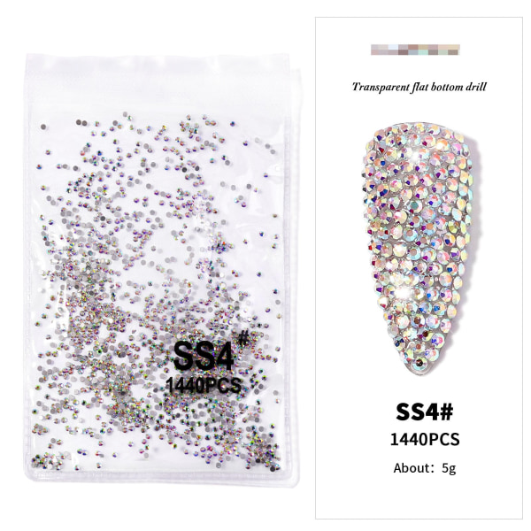 Nail Art Bag Rhinestone Silver Färgglad Transparent Flat AB Diamond 1440 PCs SS4AB（1.6mm）1440