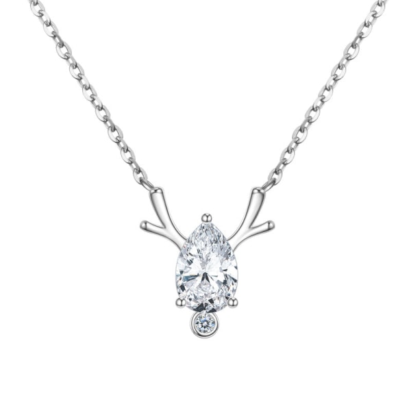 Kvinnor Halsband Kedja Choker Hänge Smycken Flickor Present Diamond S925 Silver Zircon Antlers White gold color 925 silver
