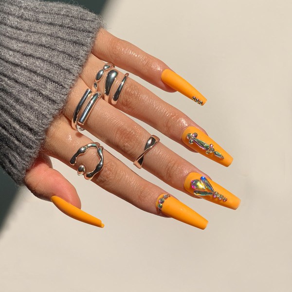 False Nails Fake Art DIY Finger Cover Full Diamond Series Orange Rhinestone Temperament No240 JP1313