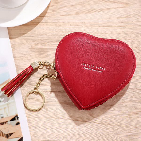 Damplånbok myntväska i koreansk stil personlig nyckelring Söt hjärtformad väska Red
