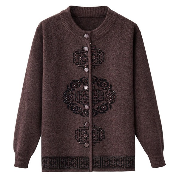 Dam flickor Stickad tröja Röd kappa för äldre Tjockning Cardigan Brown XXXL