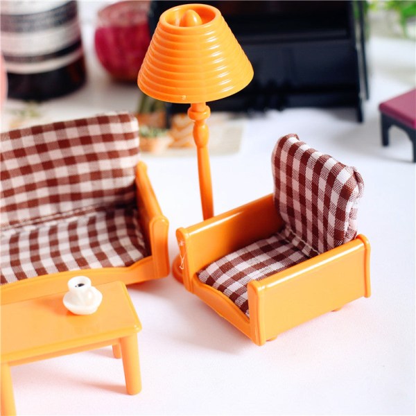 Micro Miniatyr Möbler Tiny Småskalig leksaksdockor Hus DIY Decora Mini Enkel Dubbel soffa och te Bordslampa hållare 5-piece tea table lamp holder