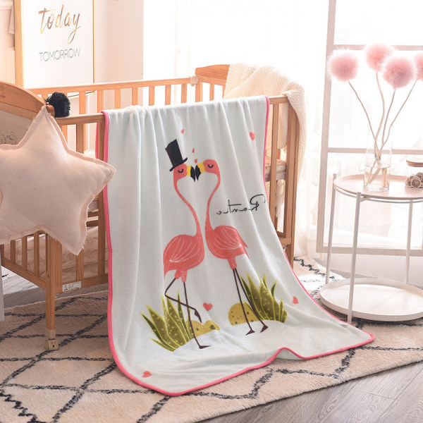 Mjuk komfortfilt Barns liten Cartoon Coral Fleece Flanell Barn Flamingo 100*140cm