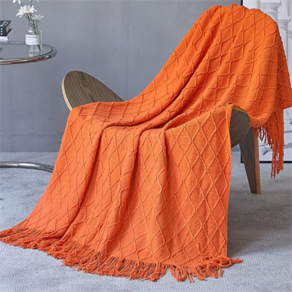 Mjuk komfortfilt Cover Stickad Hemvistelse Hotell Säng Löparsäng Bupplur Orange 127*172cm