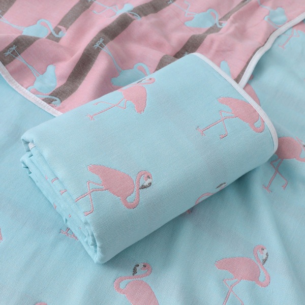Mjuk komfortfilt Baby Gauze Badhandduk född Bomull Jacquard Sex Layers Cover Sommar Dagis Handduk Flamingo 70*140cm
