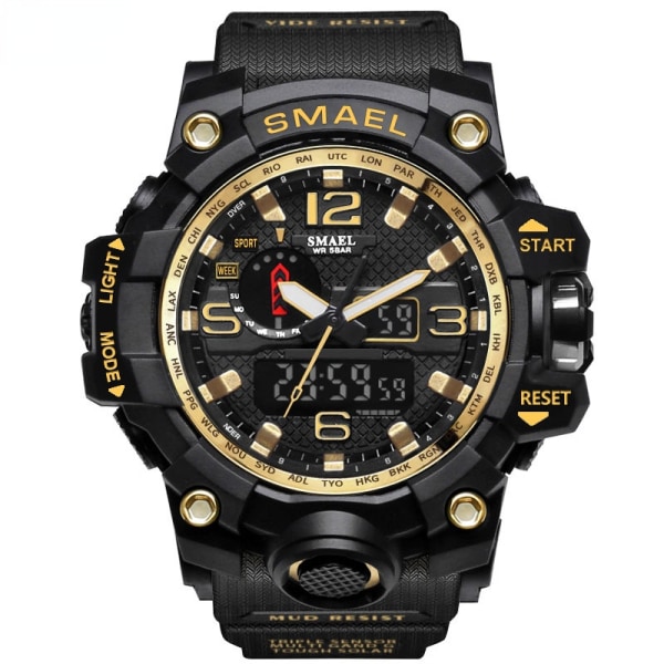 Klassisk vattentät multifunktionell sportklocka med dubbla skärmar Watch Black Gold