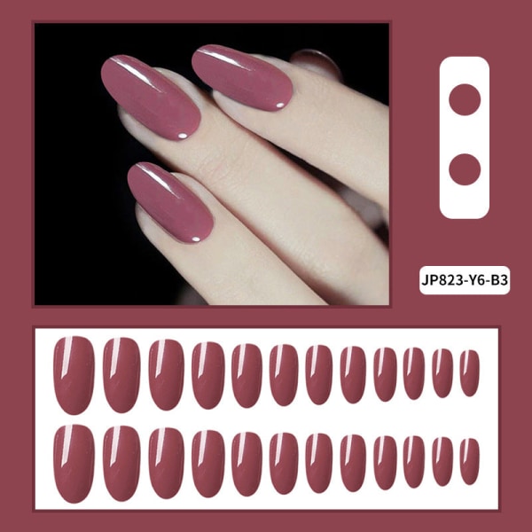 False Nails Fake Art DIY Finger Cover Färdig produkt Ultra-Tunn Oval Solid Color Gray pink