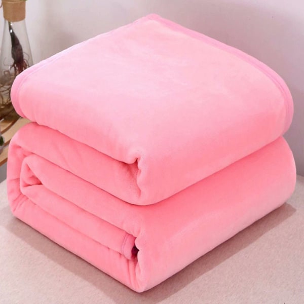 Mjuk komfortfilt sommarflanell ren färg förtjockad dubbel korallfleeceöverdrag Vanligt sovsal cover Peach pink 180*200cm