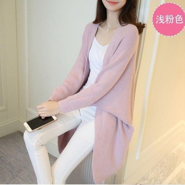Dam flickor Stickad tröja mellanlång kofta Lös Batwing Sleeve Coat Light pink 78*116*62cm