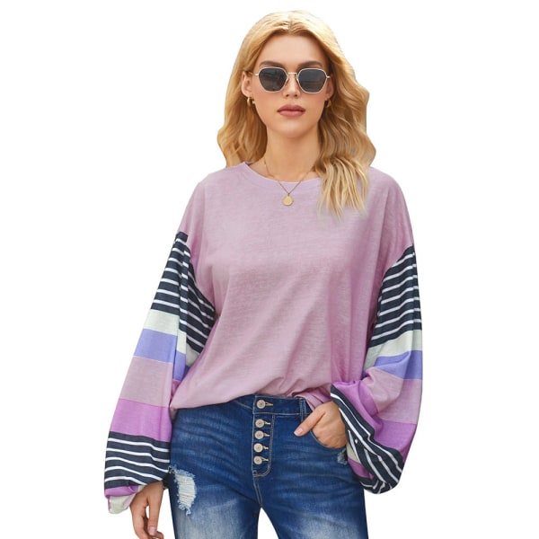 Dam flickor Stickad tröja Pullover rund hals Tunn innerbottenskjorta Topp Purple L