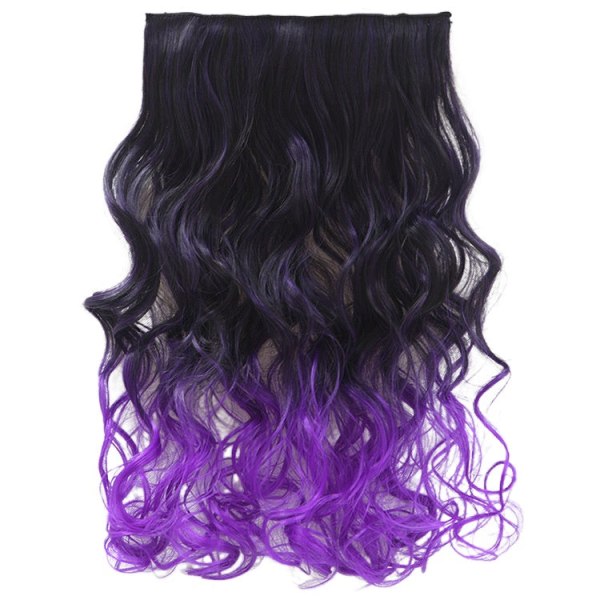 Peruk för kvinnor i ett stycke fem klipp Big Wave Fluffy Seamles Lockigt hår Peruk W293 Black dark purple