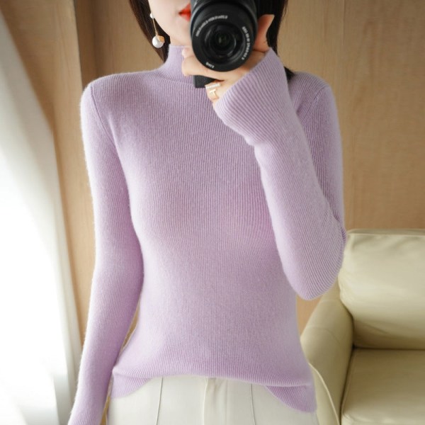 Kvinnor flickor Stickad tröja Halv turtleneck Slim Bottoming Shirt Mode Inner Match Tight Taro purple 40*61*60cm