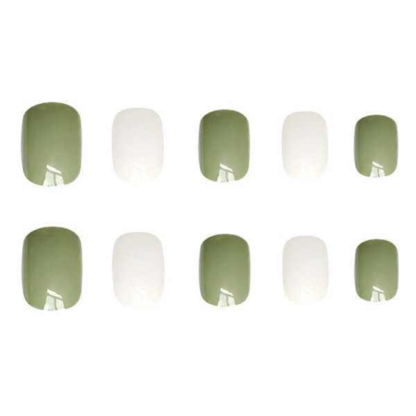 False Nails Fake Art DIY Finger Cover Fyrkantig rund Grön Vit Jumping Color Green and white