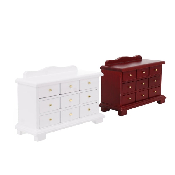 Micro Miniatyr Möbler Små småskaliga leksaksdockor Hus DIY Decora Mini skåp med nio lådor Förvaring Red