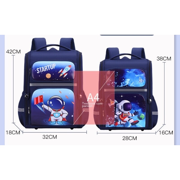 Student Barn Ryggsäck Toddler Skolväska Integrerad Cartoon Astronaut Bag Burden Reduction Sapphire Blue-large