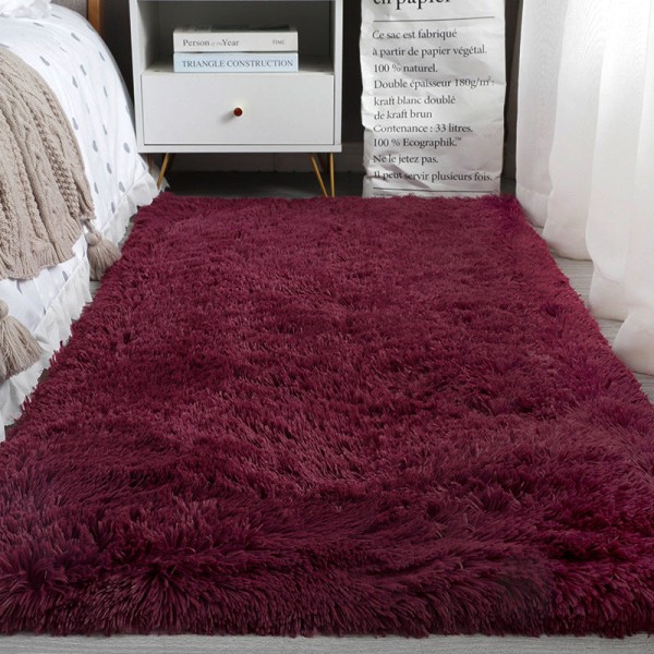 Mjuk komfortfilt Sovrum Sängbord Enkel Modern Plysch Hem Vardagsrum Tjej Söt Golvmatta Wine Red 80X120cm