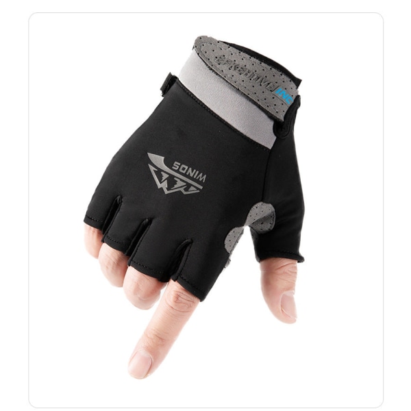 Dam män sporthandskar Cykling Solskydd Ice Silk UV-skydd Cykling Half finger Black L