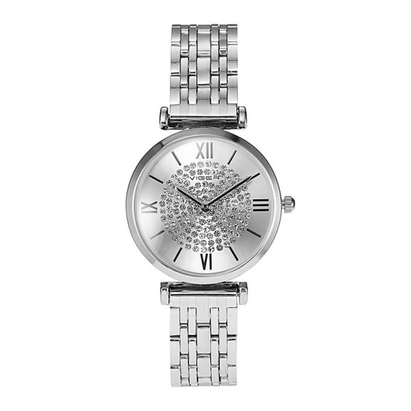 Klassisk watch Starry Waterproof Quartz Watch Steel Belt silver dial