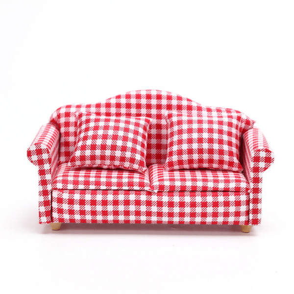 Micro Miniatyr Möbler Tiny Småskalig Leksak Doll House DIY Decora Mini 1:12 Pastoral röd och vit set Double sofa