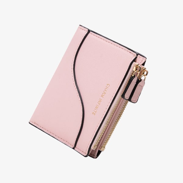 Kvinnor plånbok myntväska Xiaoxi K Texture Dubbel dragkedja Kvinnlig koreansk stil Färg Kontrast Kort Pink