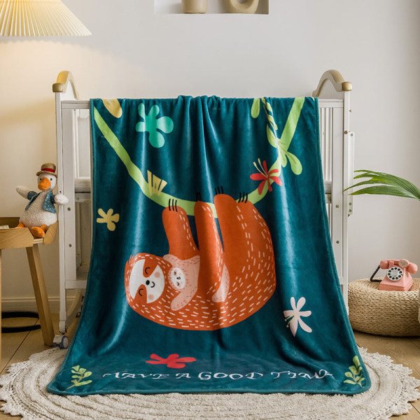 Mjuk komfortfilt Flanell Enkellager Tecknad Barn Blomtyp Sommar Luftkonditionering Tupplur Sloth 100*140cm