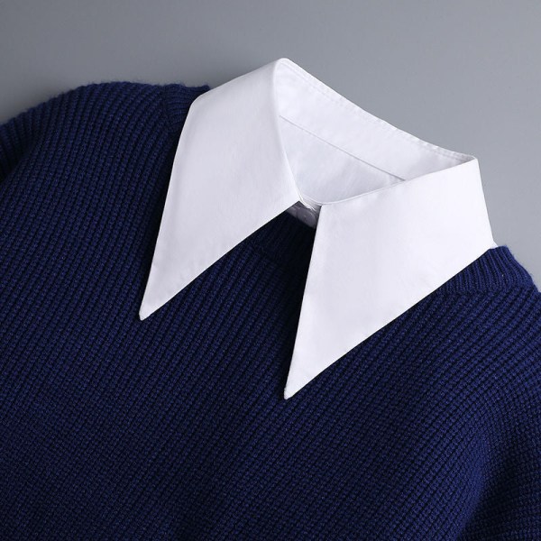 Elegant kostymskjorta för flickor med falsk krage med vit fyrkantig svart spetsig vår-, sommar-, höst- och vintertröjadekoration White small strip collar