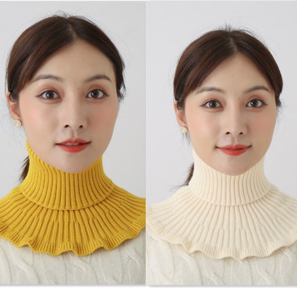 Elegant kvinnor flickor falsk krage varm hals bandana mångsidig dekorativ stickad modeull [Wool scarf 2 pack] Ginger beige