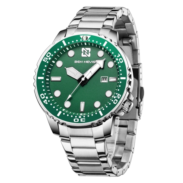 Klassiska Herrklockor Sport Quartz Watch Grön Submariner Present Silver Green