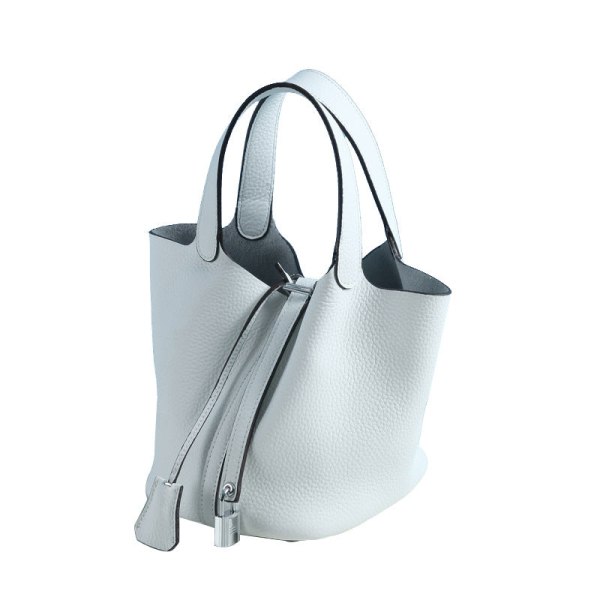 Dam Handväska Läder Handväska First Layer Cowhide Bucket Bag väska Large/22cm White