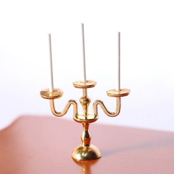 Micro Miniatyr Möbler Tiny Småskalig Leksak Doll House DIY Decora Mini Retro Ljusstake Gold