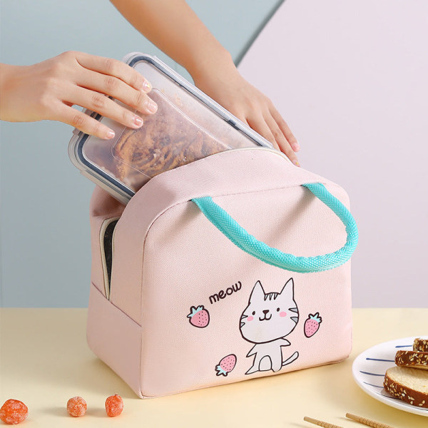 Bärbar matsäck Praktisk tecknad isolerad väska för kontorsarbetare Pink kitty