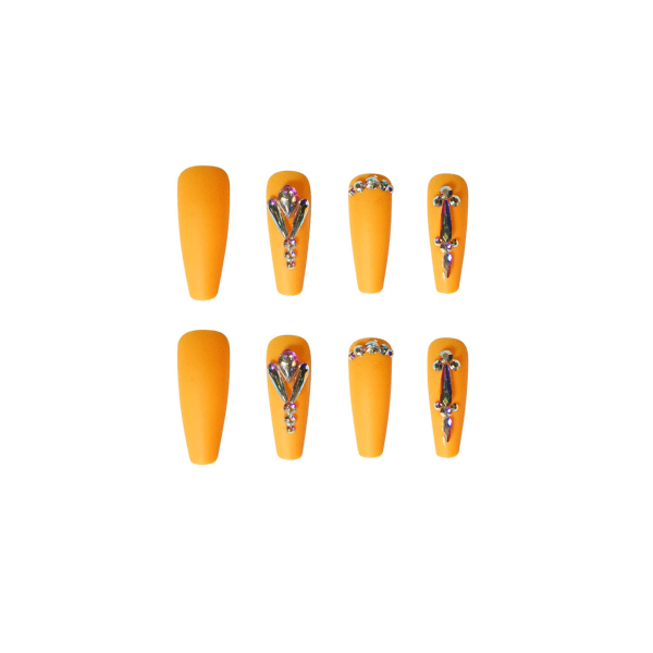 False Nails Fake Art DIY Finger Cover Full Diamond Series Orange Rhinestone Temperament No240 JP1313