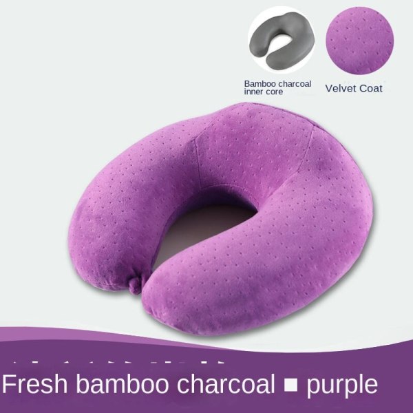 Mjuk bekväm resekudde Passar nack Memory Foam U-formad Slow Rebound Nackkudde Purple (bamboo charcoal) 30*31 * 9/13cm