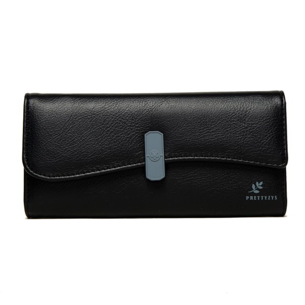 Plånbok för kvinnor Lång korthållare i koreansk stil Pu Tri-Fold handväska Stor kapacitet Enkel Black