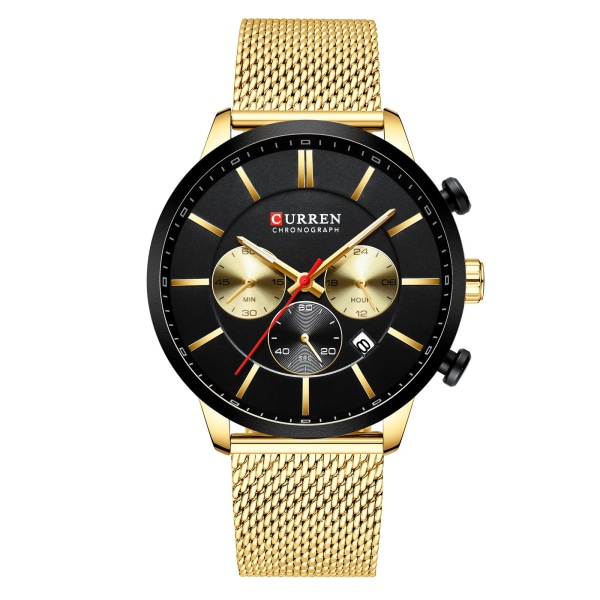 Klassiska män klockor Mesh Armband Watch Vattentät kvarts multifunktionspresent Gold shell Black