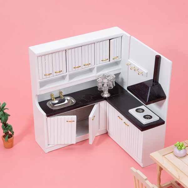 Mikrominiatyrmöbler Tiny Småskalig leksaksdockahus DIY Decora Mini 1:12 hemvask Kitchen counter two-piece set