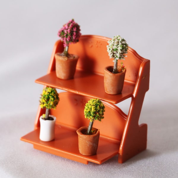 Micro Miniatyr Möbler Tiny Småskalig Leksak Doll House DIY Decora Mini Blomsterställ Dubbellåda Flower pot rack