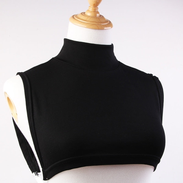 Elegant fuskkrage för kvinnor Avtagbar halv vuxen halv turtleneck halsduk för män Pullover Håll värmen Black Fleece-lined