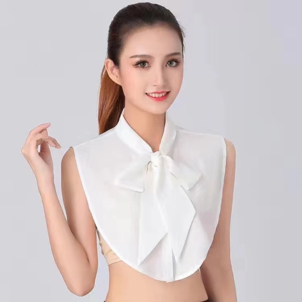 Elegant kostymskjorta för flickor med falsk krage med vit fyrkantig svart spetsig vår-, sommar-, höst- och vintertröjadekoration White bow