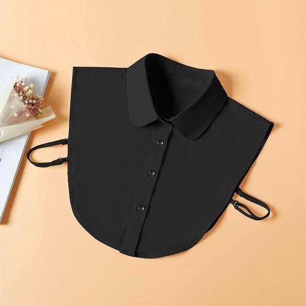 Elegant fuskkrage för kvinnor Höst Vinter Ren bomullsskjorta All-Match Dekorativt sköldpaddad träöra black 65kg