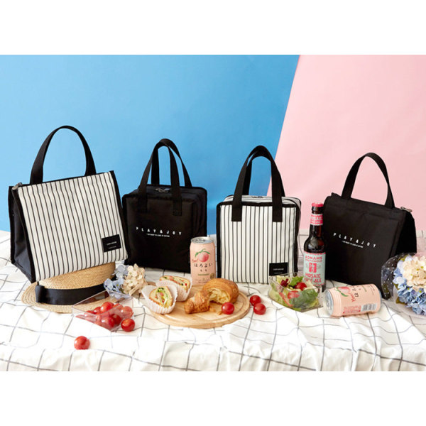 Bärbar Lunchpåse Praktisk Mode Mini Daily Heat Bag för Lunch Square white stripes